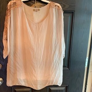 Elegant Silk Lace Lined Pink Lace Sleeve Women's Top size Large